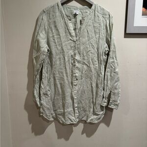 Sigrid Olsen Shirt Womens Medium Green‎ Linen Long Sleeve Button Up V Neck XL